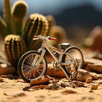 bicycle toy on dessert in morning times, Generative ai photo