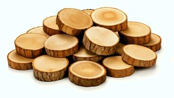 A large circular piece of wood, wooden trunk or stacked tree lumber for furniture industry. Wooden log concept by AI Generated photo