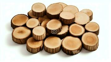 un grande circular pedazo de madera, de madera maletero o apilado árbol Tablas de madera para mueble industria. de madera Iniciar sesión concepto por ai generado foto