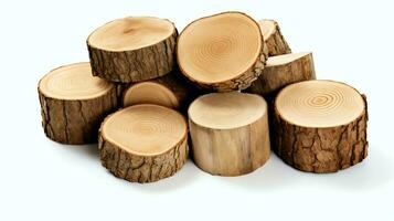 un grande circular pedazo de madera, de madera maletero o apilado árbol Tablas de madera para mueble industria. de madera Iniciar sesión concepto por ai generado foto