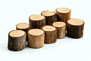 un grande circular pedazo de madera, de madera maletero o apilado árbol Tablas de madera para mueble industria. de madera Iniciar sesión concepto por ai generado foto