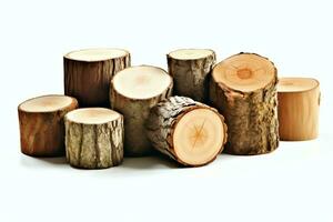 A large circular piece of wood, wooden trunk or stacked tree lumber for furniture industry. Wooden log concept by AI Generated photo