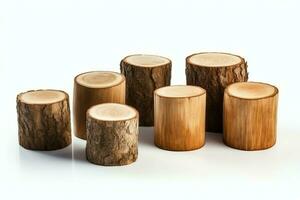 A large circular piece of wood, wooden trunk or stacked tree lumber for furniture industry. Wooden log concept by AI Generated photo