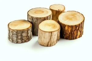 A large circular piece of wood, wooden trunk or stacked tree lumber for furniture industry. Wooden log concept by AI Generated photo