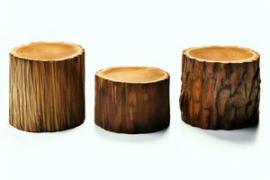 A large circular piece of wood, wooden trunk or stacked tree lumber for furniture industry. Wooden log concept by AI Generated photo