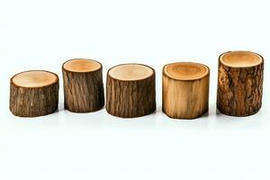 A large circular piece of wood, wooden trunk or stacked tree lumber for furniture industry. Wooden log concept by AI Generated photo