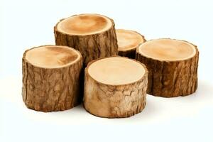 A large circular piece of wood, wooden trunk or stacked tree lumber for furniture industry. Wooden log concept by AI Generated photo
