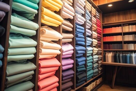 fila de de moda polo camisetas para hombre en de madera percha o estante en un ropa boutique Al por menor tienda concepto por ai generado foto