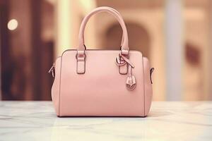 hermosa elegancia y lujo Moda mujer bolso o cartera. un glamour hembra cuero mano hecho bolso concepto por ai generado foto