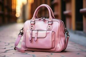 Beautiful elegance and luxury fashion women handbag or purse. A glamour female leather hand made bag concept by AI Generated photo