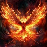 Phoenix bird with outstretched wings rising burning in flames. Epic phoenix bird fire rebirth power concept by AI Generated photo