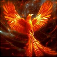 Phoenix bird with outstretched wings rising burning in flames. Epic phoenix bird fire rebirth power concept by AI Generated photo