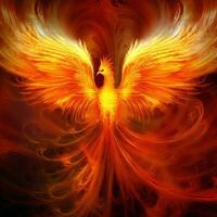 Phoenix bird with outstretched wings rising burning in flames. Epic phoenix bird fire rebirth power concept by AI Generated photo