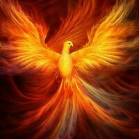 Phoenix bird with outstretched wings rising burning in flames. Epic phoenix bird fire rebirth power concept by AI Generated photo