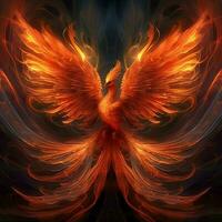 Phoenix bird with outstretched wings rising burning in flames. Epic phoenix bird fire rebirth power concept by AI Generated photo