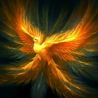 Phoenix bird with outstretched wings rising burning in flames. Epic phoenix bird fire rebirth power concept by AI Generated photo