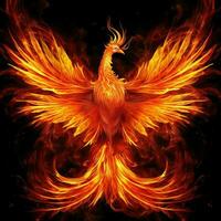 Phoenix bird with outstretched wings rising burning in flames. Epic phoenix bird fire rebirth power concept by AI Generated photo