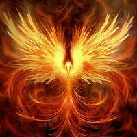 Phoenix bird with outstretched wings rising burning in flames. Epic phoenix bird fire rebirth power concept by AI Generated photo