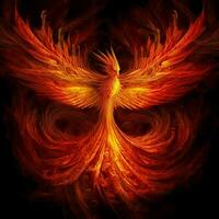 Phoenix bird with outstretched wings rising burning in flames. Epic phoenix bird fire rebirth power concept by AI Generated photo