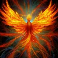 Phoenix bird with outstretched wings rising burning in flames. Epic phoenix bird fire rebirth power concept by AI Generated photo