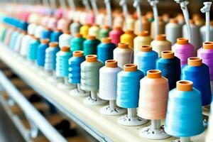 Textile cloth factory industry with embroidery machine, knitting or spinning. Sewing thread company concept by AI Generated photo