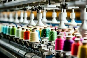 Textile cloth factory industry with embroidery machine, knitting or spinning. Sewing thread company concept by AI Generated photo