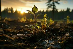 hermosa ver de un té campo plantación, viñedo granja o fresa jardín en el verde colinas a amanecer concepto por ai generado foto