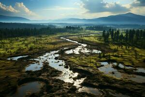 Beautiful view of a tea field plantation, vineyard farm or strawberry garden in the green hills at sunrise concept by AI Generated photo