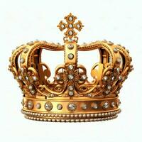 Regal golden emperor crown of a king on white background. 3D rendering luxury royal king gold crown concept by AI Generated photo