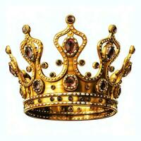 Regal golden emperor crown of a king on white background. 3D rendering luxury royal king gold crown concept by AI Generated photo