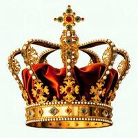 Regal golden emperor crown of a king on white background. 3D rendering luxury royal king gold crown concept by AI Generated photo