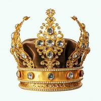 Regal golden emperor crown of a king on white background. 3D rendering luxury royal king gold crown concept by AI Generated photo