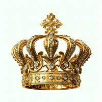 Regal golden emperor crown of a king on white background. 3D rendering luxury royal king gold crown concept by AI Generated photo