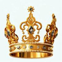 Regal golden emperor crown of a king on white background. 3D rendering luxury royal king gold crown concept by AI Generated photo