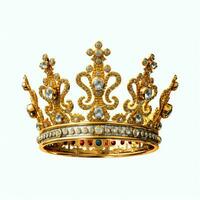 Regal golden emperor crown of a king on white background. 3D rendering luxury royal king gold crown concept by AI Generated photo