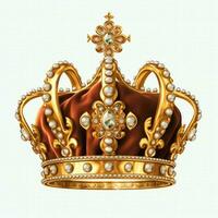 Regal golden emperor crown of a king on white background. 3D rendering luxury royal king gold crown concept by AI Generated photo