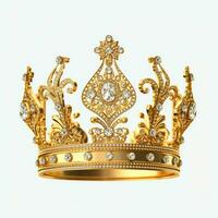 Regal golden emperor crown of a king on white background. 3D rendering luxury royal king gold crown concept by AI Generated photo