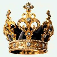 Regal golden emperor crown of a king on white background. 3D rendering luxury royal king gold crown concept by AI Generated photo