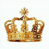 Regal golden emperor crown of a king on white background. 3D rendering luxury royal king gold crown concept by AI Generated photo