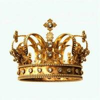 Regal golden emperor crown of a king on white background. 3D rendering luxury royal king gold crown concept by AI Generated photo