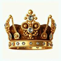 Regal golden emperor crown of a king on white background. 3D rendering luxury royal king gold crown concept by AI Generated photo