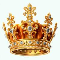 Regal golden emperor crown of a king on white background. 3D rendering luxury royal king gold crown concept by AI Generated photo