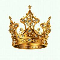 Regal golden emperor crown of a king on white background. 3D rendering luxury royal king gold crown concept by AI Generated photo