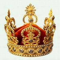 Regal golden emperor crown of a king on white background. 3D rendering luxury royal king gold crown concept by AI Generated photo