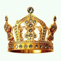 Regal golden emperor crown of a king on white background. 3D rendering luxury royal king gold crown concept by AI Generated photo