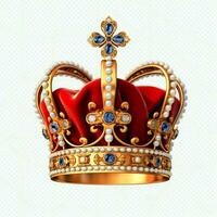 Regal golden emperor crown of a king on white background. 3D rendering luxury royal king gold crown concept by AI Generated photo