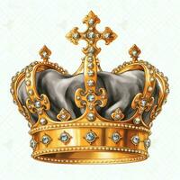 Regal golden emperor crown of a king on white background. 3D rendering luxury royal king gold crown concept by AI Generated photo