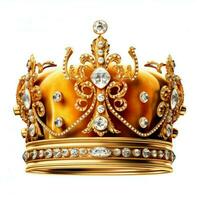 Regal golden emperor crown of a king on white background. 3D rendering luxury royal king gold crown concept by AI Generated photo