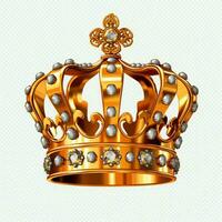 Regal golden emperor crown of a king on white background. 3D rendering luxury royal king gold crown concept by AI Generated photo