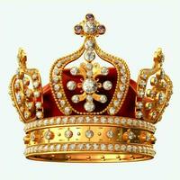 Regal golden emperor crown of a king on white background. 3D rendering luxury royal king gold crown concept by AI Generated photo